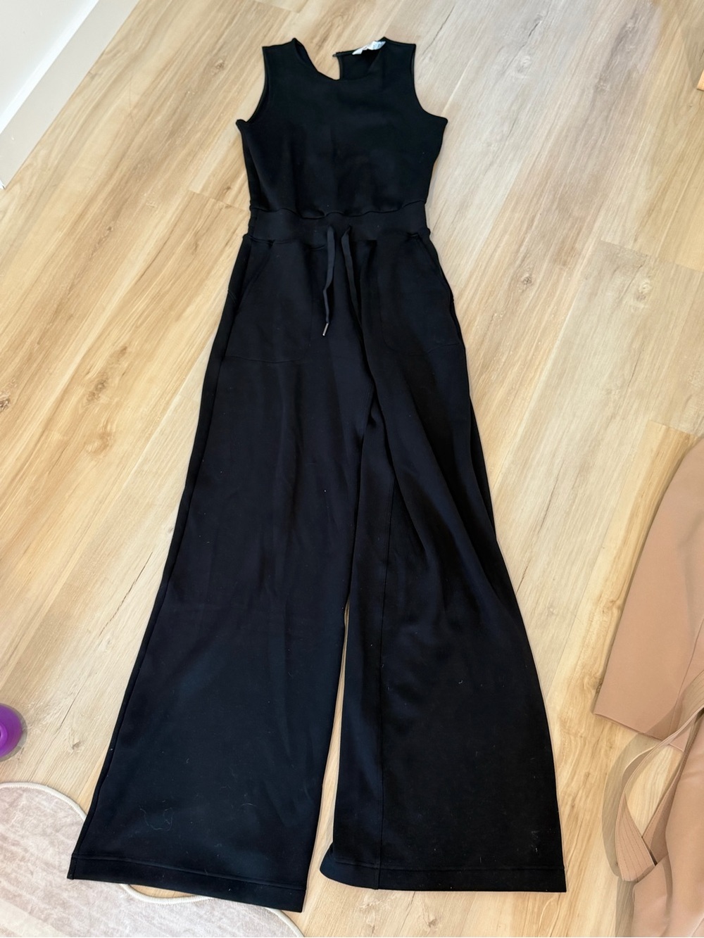 SPANX Black Sleeveless Wide-Leg Jumpsuit with Self-Tie Waist